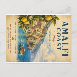 Cartes Pour Fêtes Annuelles Affiche de voyage vintage Amalfi Coast Italie avec