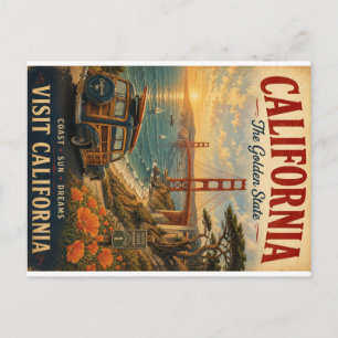 Cartes Pour Fêtes Annuelles Affiche de voyage vintage de Californie avec Golde