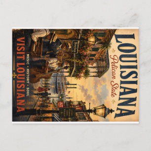 Cartes Pour Fêtes Annuelles Affiche de voyage vintage de Louisiane avec musici