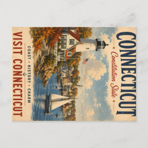 Cartes Pour Fêtes Annuelles Affiche de voyage vintage du Connecticut avec ligu