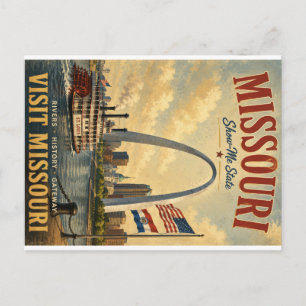 Cartes Pour Fêtes Annuelles Affiche de voyage vintage du Missouri avec la port