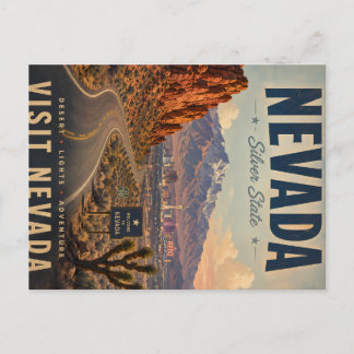 Cartes Pour Fêtes Annuelles Affiche de voyage vintage du Nevada avec route dés