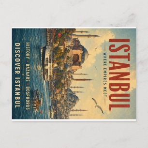Cartes Pour Fêtes Annuelles Affiche de voyage vintage Istanbul avec citations