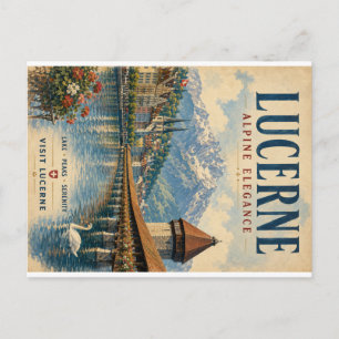 Cartes Pour Fêtes Annuelles Affiche de voyage vintage Lucerne avec des sommets