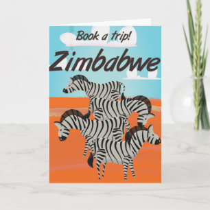 Cartes Pour Fêtes Annuelles Affiche de voyage vintage Zèbre Zimbabwe