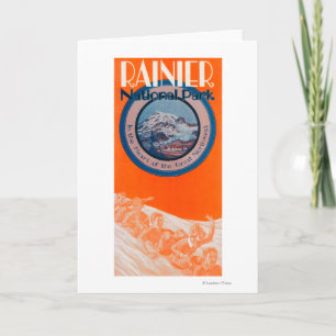 Cartes Pour Fêtes Annuelles Affiche du mont Rainier - Sledding