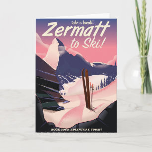 Cartes Pour Fêtes Annuelles Affiche rétro de vacances de ski Zermatt