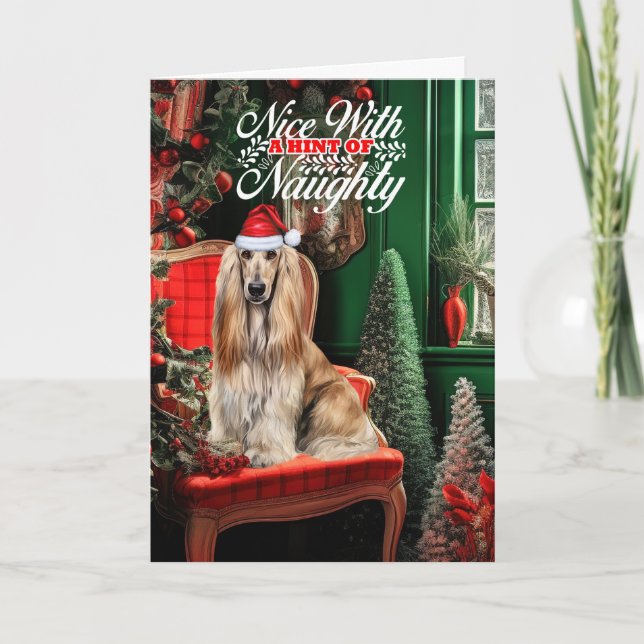 Cartes Pour Fêtes Annuelles Afghan Hound Christmas Dog Naughty or Nice (Devant)
