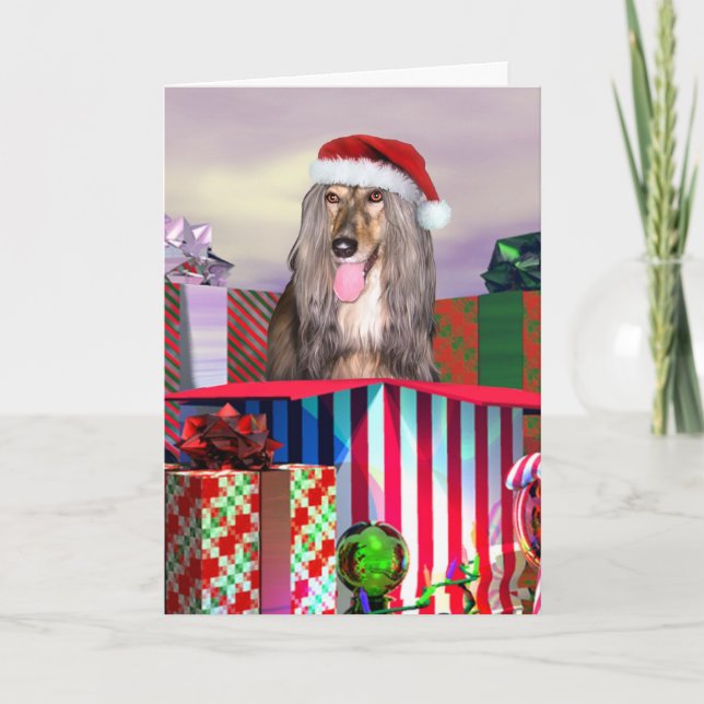 Cartes Pour Fêtes Annuelles Afghanistan Hound Noël Surprise (Devant)