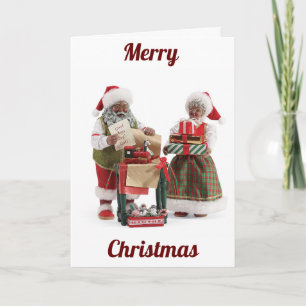 CARTES POUR FÊTES ANNUELLES AFRICAIN AMERICAN PÈRE NOËL ET MRS. CLAUS WISHES