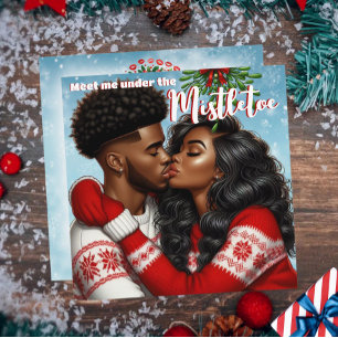 Cartes Pour Fêtes Annuelles Afrique-Américaine en couple Noël Mistletoe Kiss