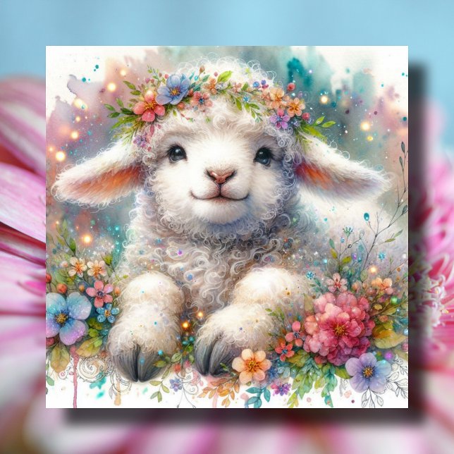 Cartes Pour Fêtes Annuelles Agneau à fleurs adorable (Créateur téléchargé)