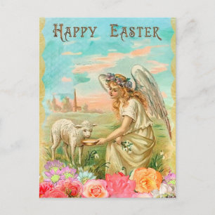 Cartes Pour Fêtes Annuelles Agneau vintage de Pâques et Ange