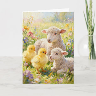 Cartes Pour Fêtes Annuelles Agneaux et poussins de Pâques
