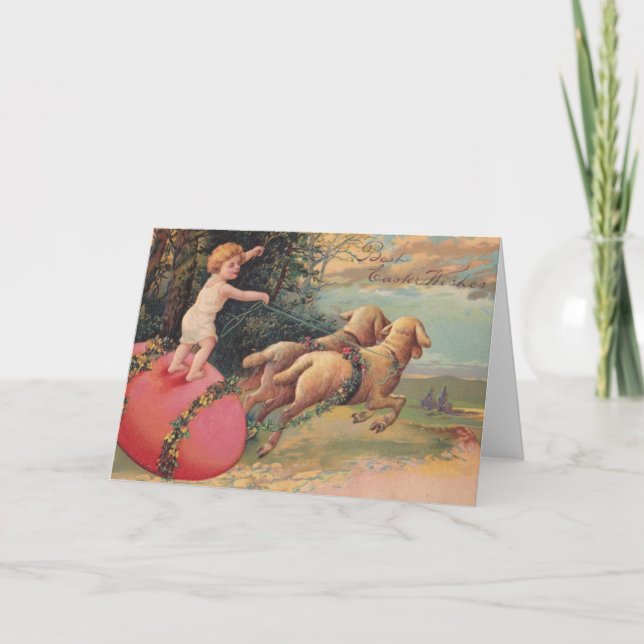 Cartes Pour Fêtes Annuelles Agneaux vintages de Pâques (Devant)