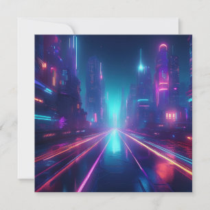 Cartes Pour Fêtes Annuelles AI Neon City