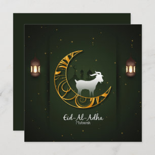 Cartes Pour Fêtes Annuelles Aïd Al Adha Moubarak Croissant d'or Chèvre islamiq
