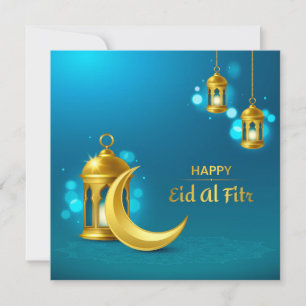 Cartes Pour Fêtes Annuelles Aïd el-feu Moubarak Croissant d'or et lanterne