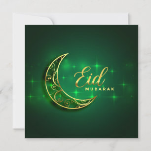 Cartes Pour Fêtes Annuelles Aïd Moubarak - Croissant d'or Étincelle verte 