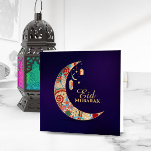 Cartes Pour Fêtes Annuelles Aïd Moubarak - Joyeux Aïd - Croissant coloré