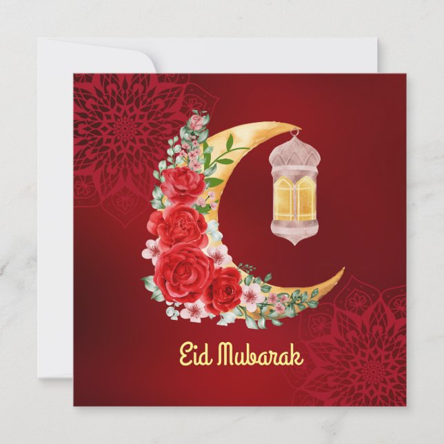 Cartes Pour Fêtes Annuelles Aïd Moubarak | Ramadan Kareem Floral Cresent Moon (Devant)