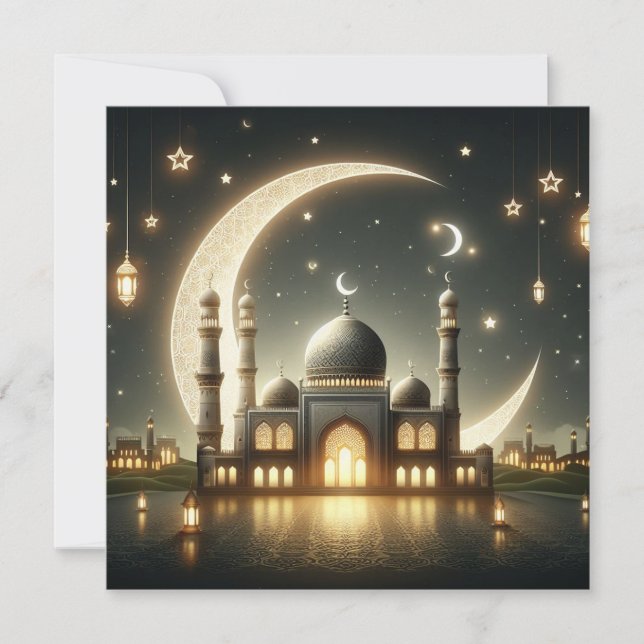 Cartes Pour Fêtes Annuelles Aïd Moubarak Ramadan - Texte de voeux personnalisa (Devant)