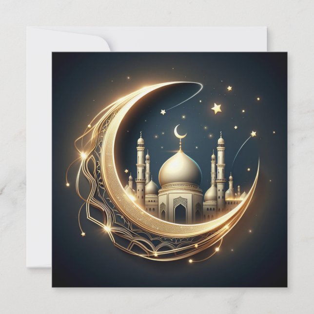 Cartes Pour Fêtes Annuelles Aïd Moubarak Ramadan - Texte de voeux personnalisa (Devant)