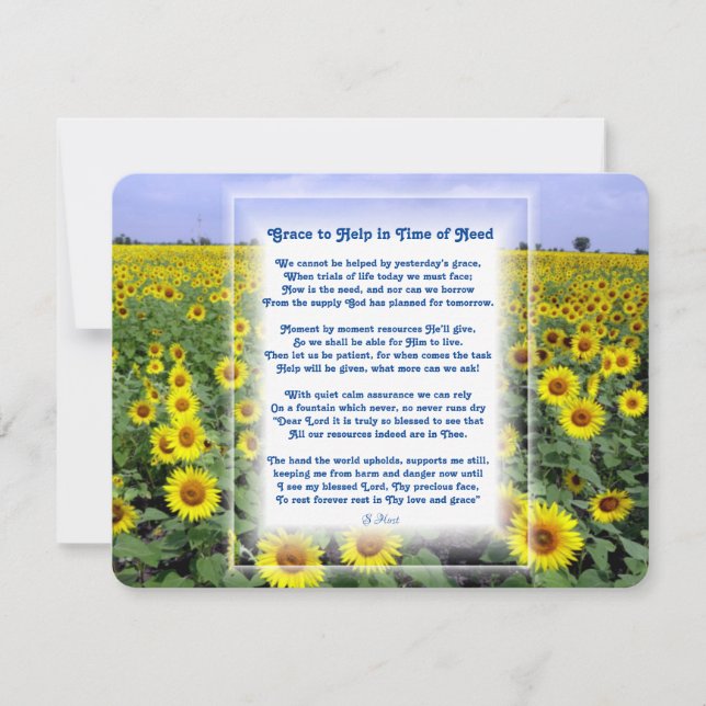 Cartes Pour Fêtes Annuelles "Aide en temps de besoin" poème chrétien  (Devant)