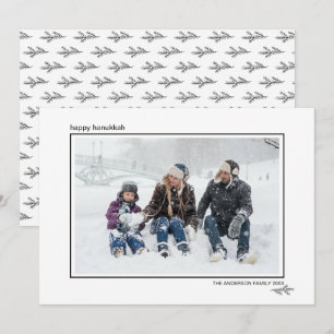 Cartes Pour Fêtes Annuelles Aiguilles de pin noir et blanc Joyeux Hanouka en f