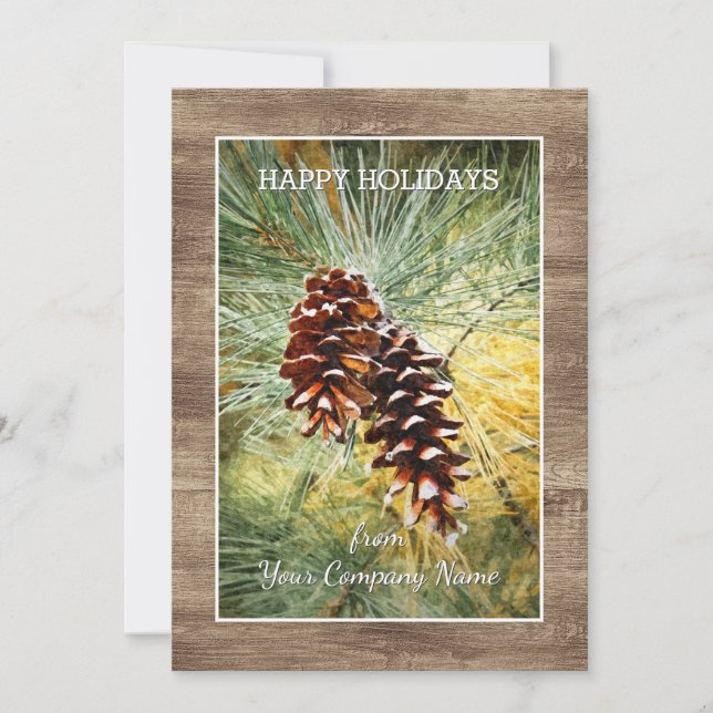 Cartes Pour Fêtes Annuelles Aiguilles Pinecone Pine Tree Verdure Aquarelle (Devant)