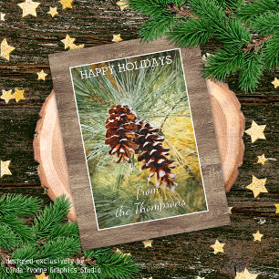Cartes Pour Fêtes Annuelles Aiguilles Pinecone Pine Tree Verdure Aquarelle