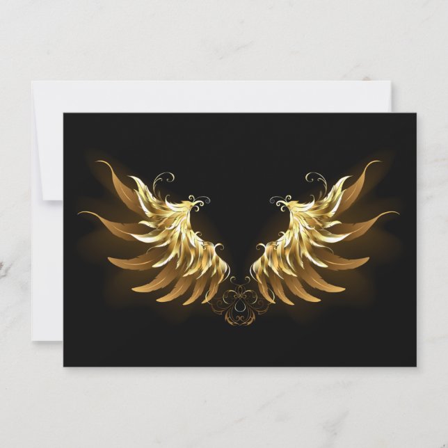 Cartes Pour Fêtes Annuelles Ailes d'Ange d'or sur arrière - plan noir (Devant)
