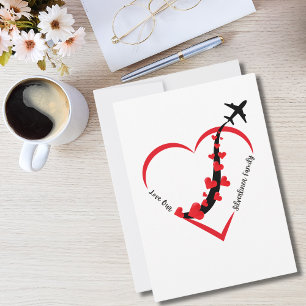 Cartes Pour Fêtes Annuelles Aimez Notre Famille Silverliner Avion Cœurs Simple