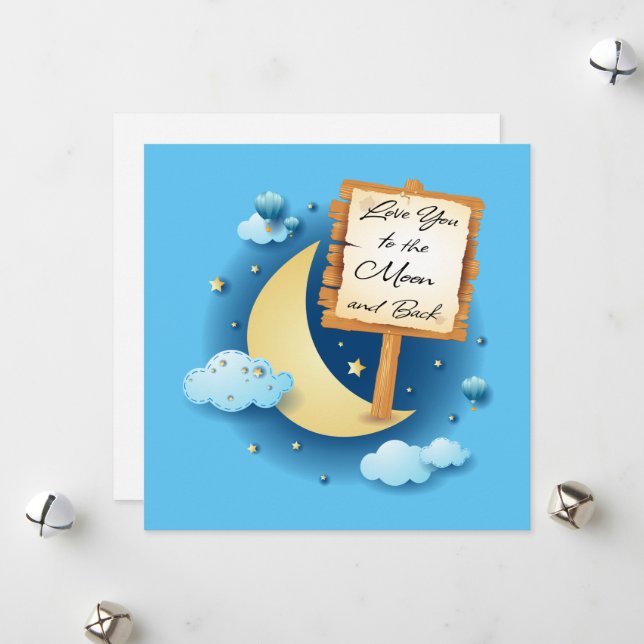 Cartes Pour Fêtes Annuelles Aimez-vous à la Lune et retour (Devant/Arrière en situation)