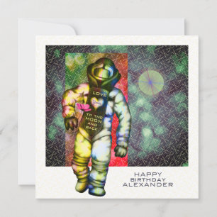 Cartes Pour Fêtes Annuelles Aimez-vous à la Lune L'astronaute Cool Joyeux anni