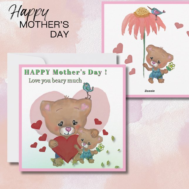 Cartes Pour Fêtes Annuelles Aimez-vous beaucoup la Fête des mères (Love you beary much Mothers Day Holiday Card (Front))