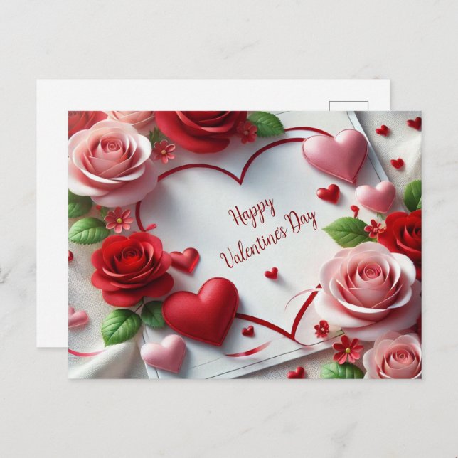 Cartes Pour Fêtes Annuelles Aimez-vous Roses et Coeurs Saint Valentin (Devant / Derrière)