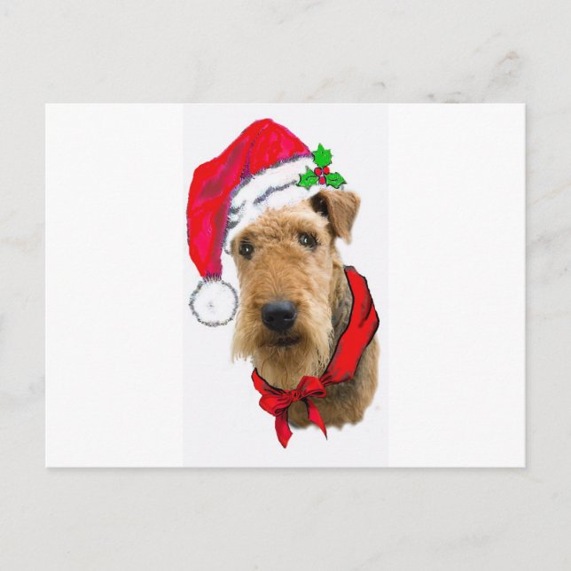 Cartes Pour Fêtes Annuelles Airedale à Santa Hat (Devant)
