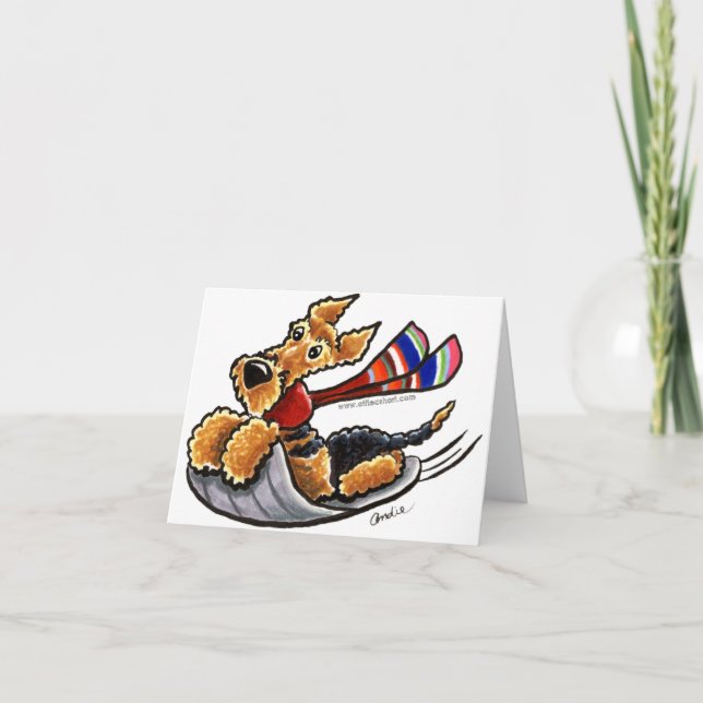 Cartes Pour Fêtes Annuelles Airedale Aire-Sledding Terrier (Devant)
