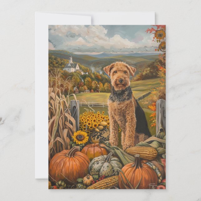 Cartes Pour Fêtes Annuelles Airedale Moisson d'automne Thanksgiving Chien (Devant)