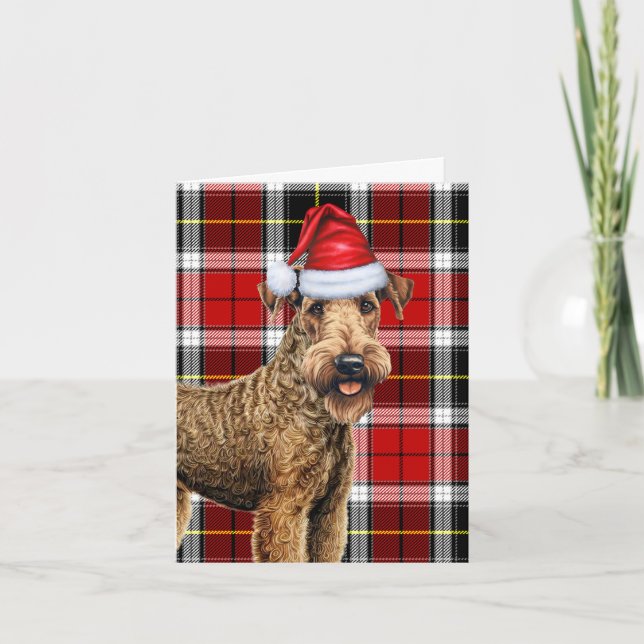 Cartes Pour Fêtes Annuelles Airedale Terrier Chien de Noël Rouge Parié Noël (Devant)