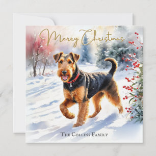 Cartes Pour Fêtes Annuelles Airedale Terrier Chien En Hiver Noël De Neige