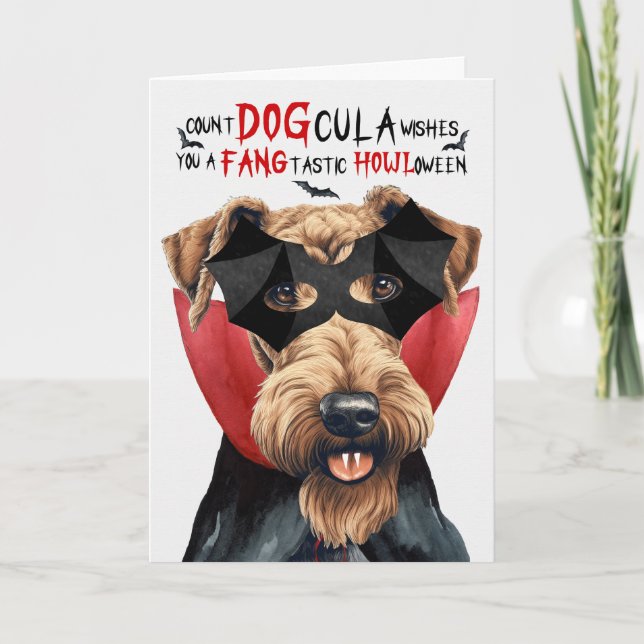 Cartes Pour Fêtes Annuelles Airedale Terrier Chien Funny Comte DOGcula Hallowe (Devant)