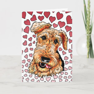 Cartes Pour Fêtes Annuelles Airedale Terrier Coeurs roses Saint Valentin