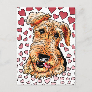 Cartes Pour Fêtes Annuelles Airedale Terrier Coeurs roses Saint Valentin