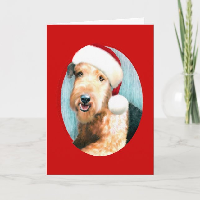 Cartes Pour Fêtes Annuelles Airedale Terrier Père Noël - Customisé (Devant)