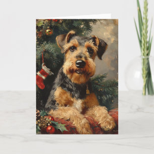 Cartes Pour Fêtes Annuelles Airedale terrier vintage personnalisé Noël
