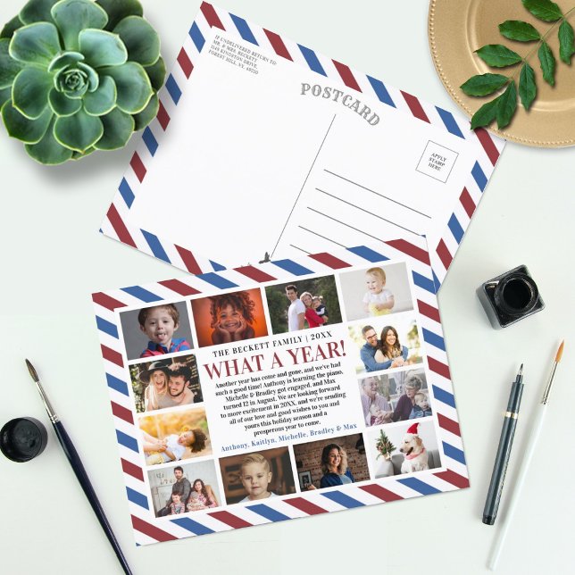 Cartes Pour Fêtes Annuelles Airmail Quel An En Revue 12 Photo Collage (Créateur téléchargé)