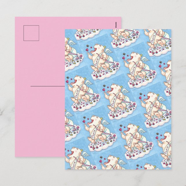 CARTES POUR FÊTES ANNUELLES AJOUTÉ À L'AMOUR BÉBÉ FUNNY CUPID, CHOCOLATE CANDY (Devant / Derrière)