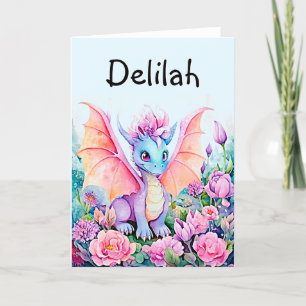 Cartes Pour Fêtes Annuelles Ajouter le nom Baby Dragon sur Arrière - plan bleu